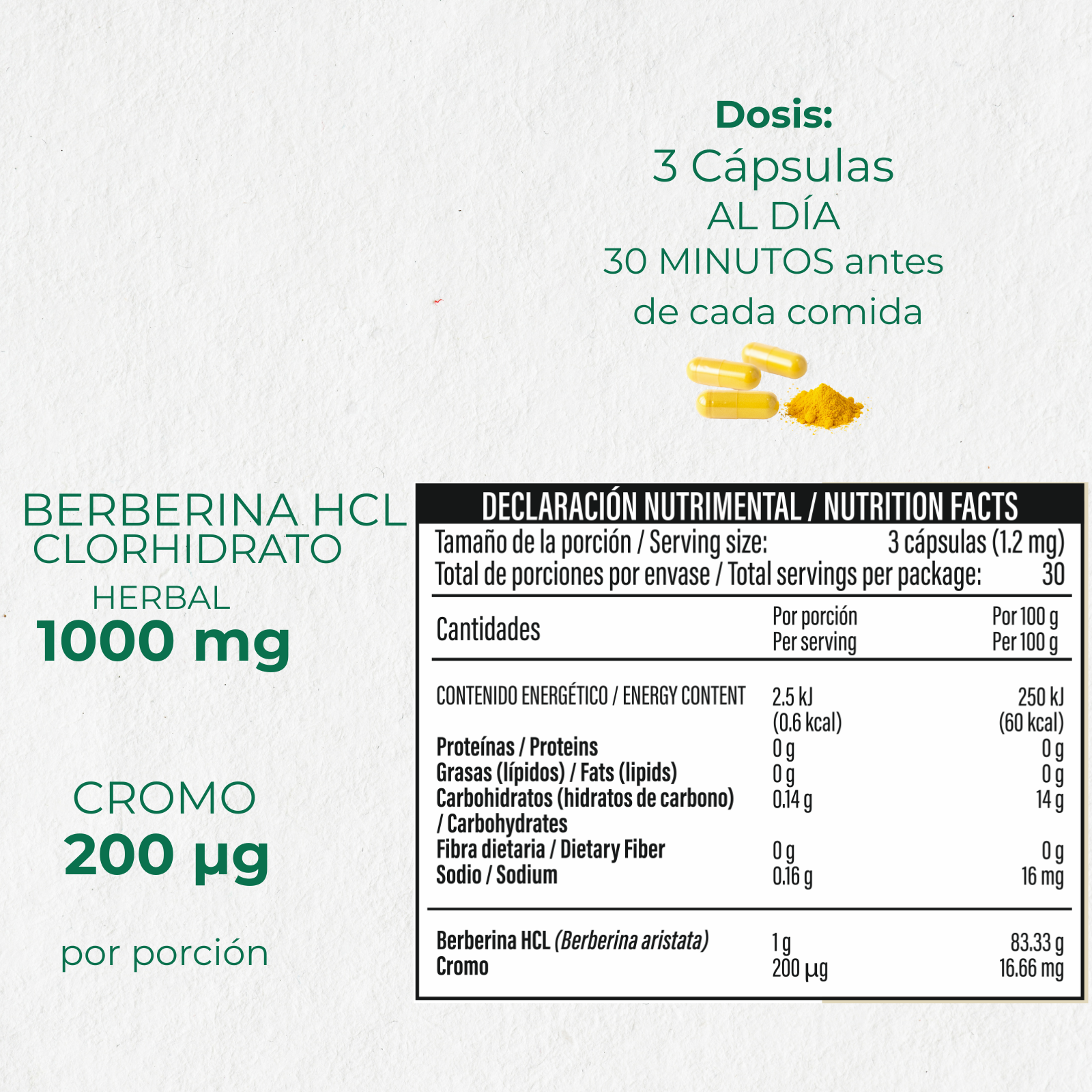 Berberina HCL | Cromo 1200 mg