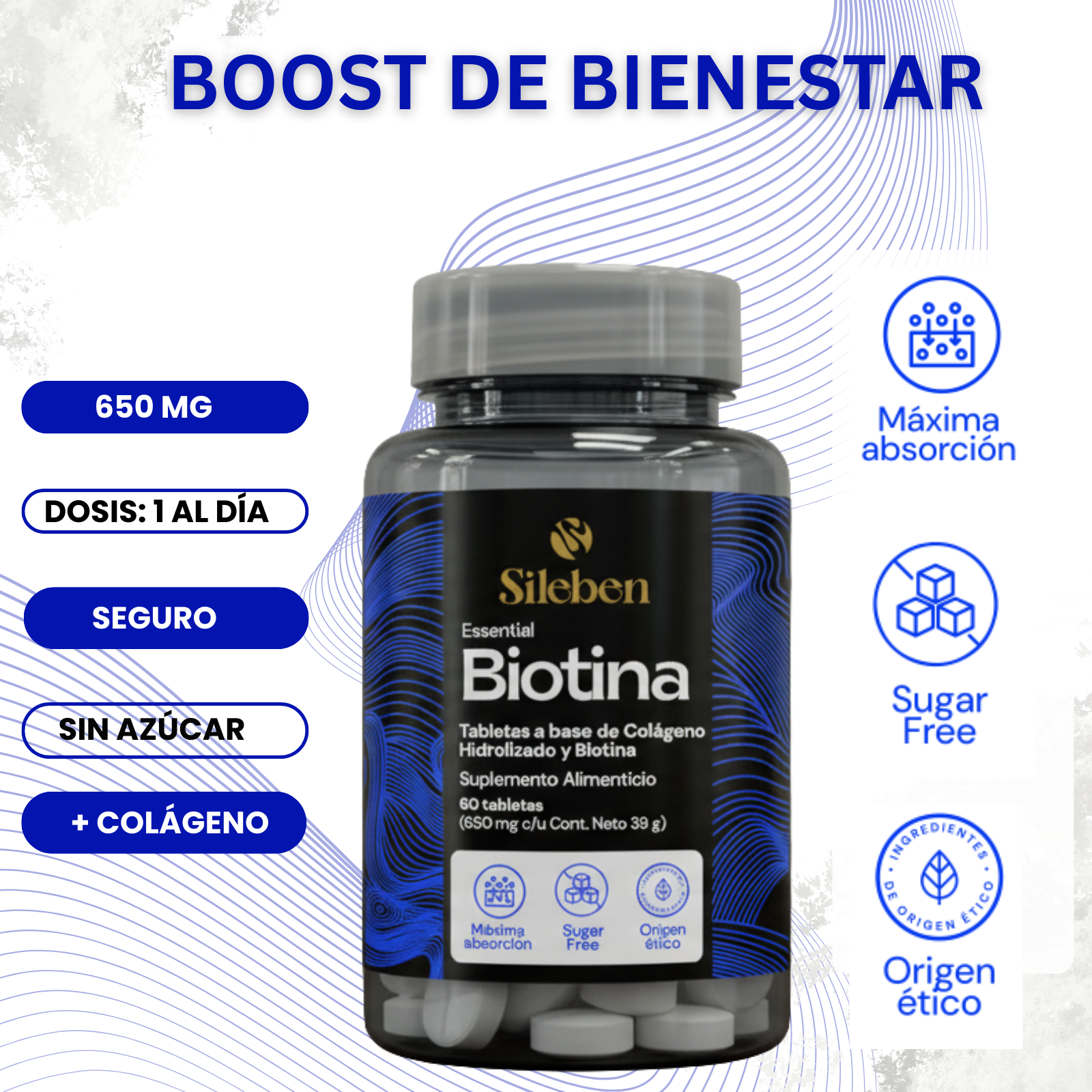 Biotina | Colágeno Hidrolizado Péptidos Bioactivos 650 mg