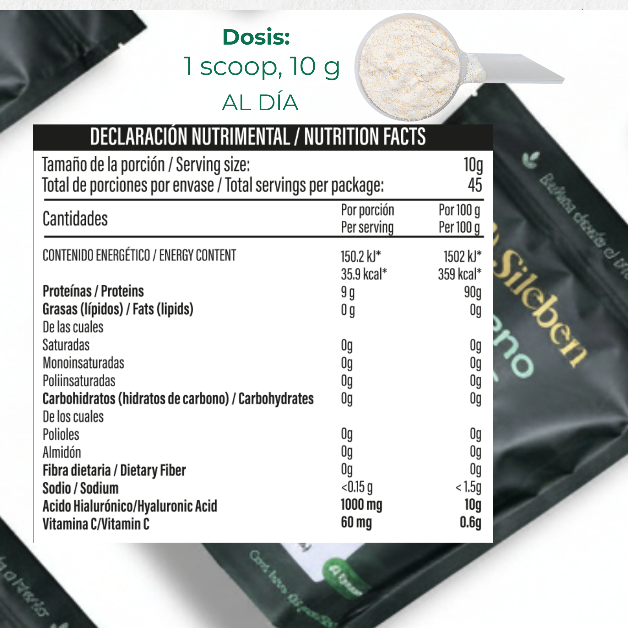 Colageno en Péptidos Bioactivos | Ácido Hialurónico | Vitamina C  450 g